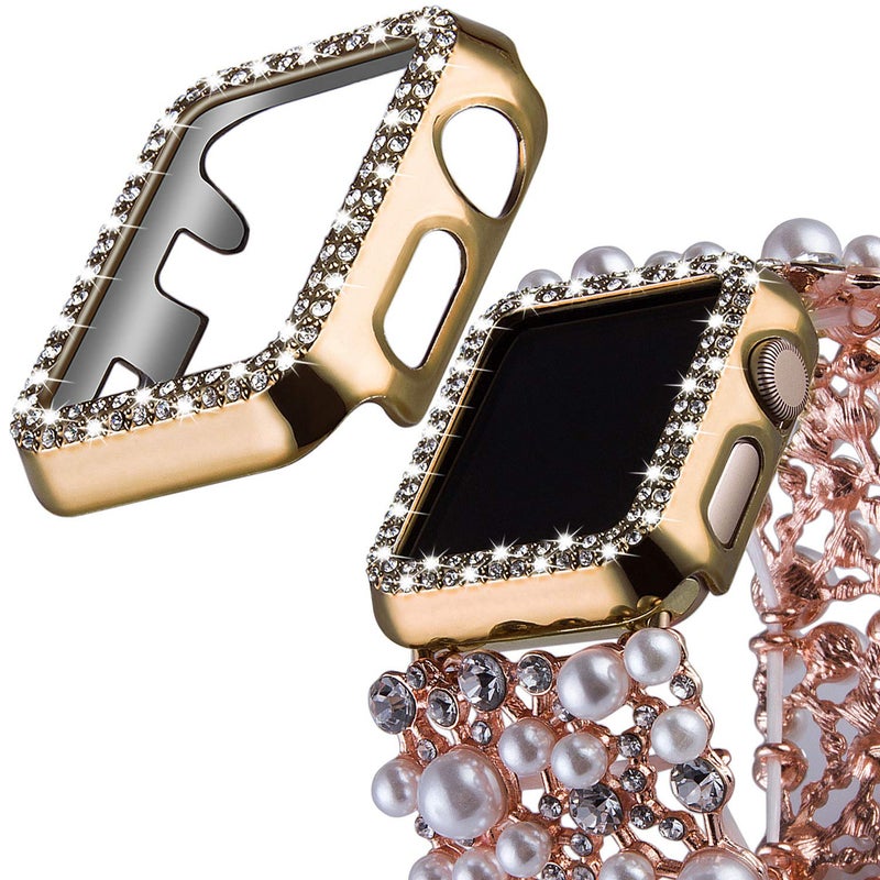 VIQIV Bling Protective Face Bumper Case Cover For Compatible with Apple Watch 38mm 42mm 40mm 44mm, Crystal Diamond Plate Frame Compatible With Apple iWatch Series 5 4 3 2 1 Gold - Image 2